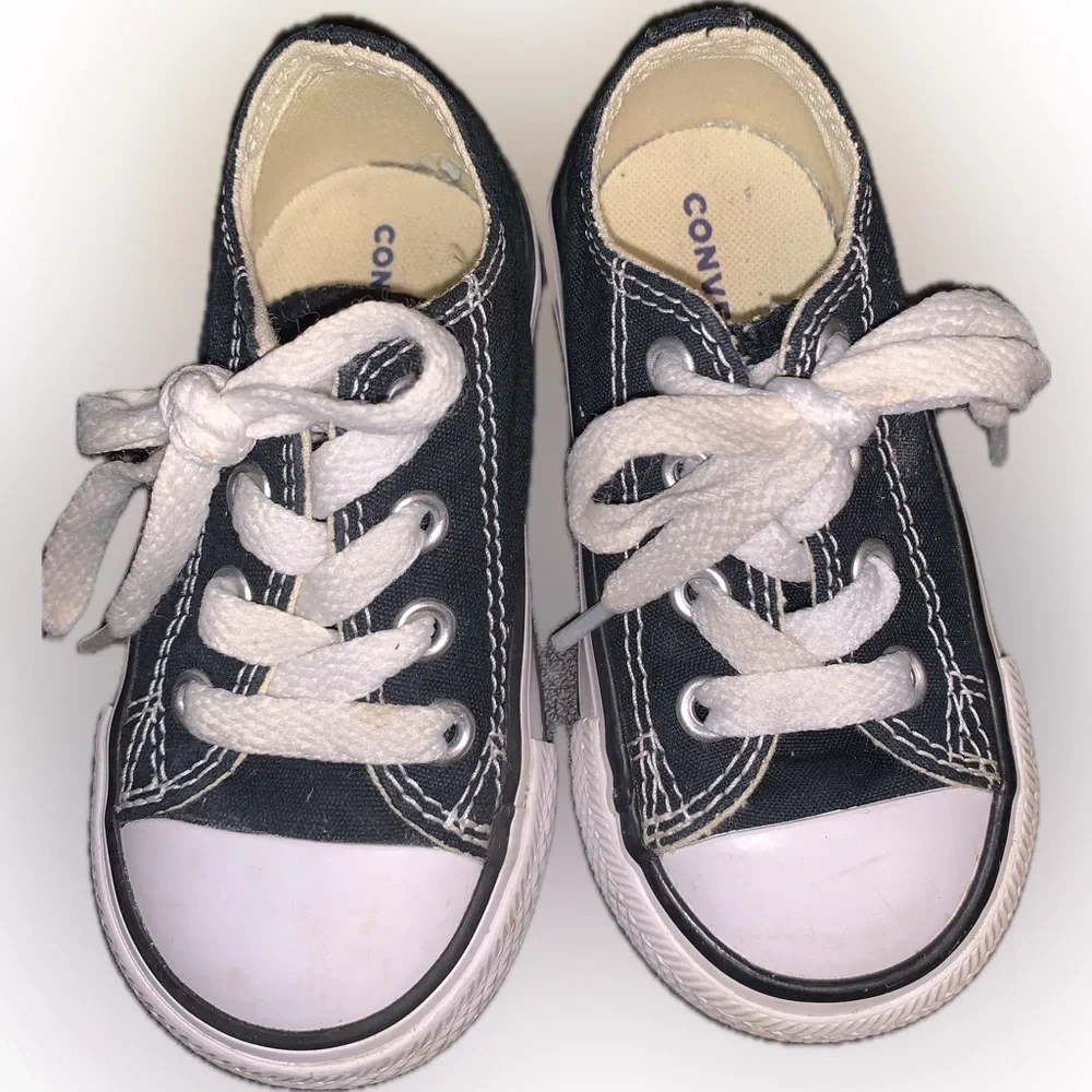 Converse All Star Rubber Cap Toe Toddler Baby Black White Lace Up Sneakers 5